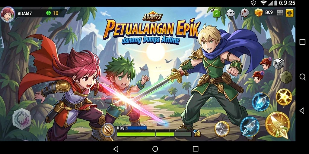 Tampilan gameplay penuh aksi dalam dunia Anime yang menakjubkan.