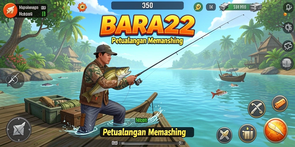 Screenshot gameplay BARA22 menampilkan aksi memancing yang menegangkan.