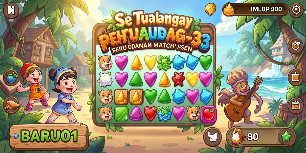 Tampilan gameplay menarik di BARU01 dengan tantangan Match-3 seru.