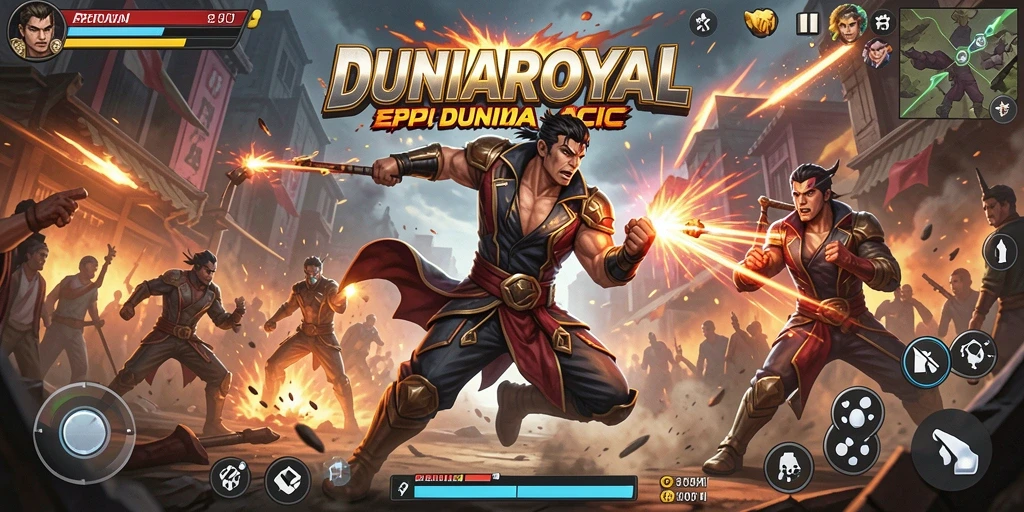 Gameplay DUNIAROYAL menampilkan pertarungan seru dan grafis menakjubkan.