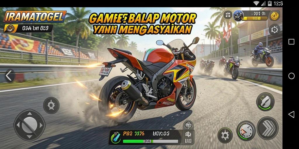 Screenshot gameplay IRAMATOGEL menampilkan momen balapan yang seru dan mendebarkan.