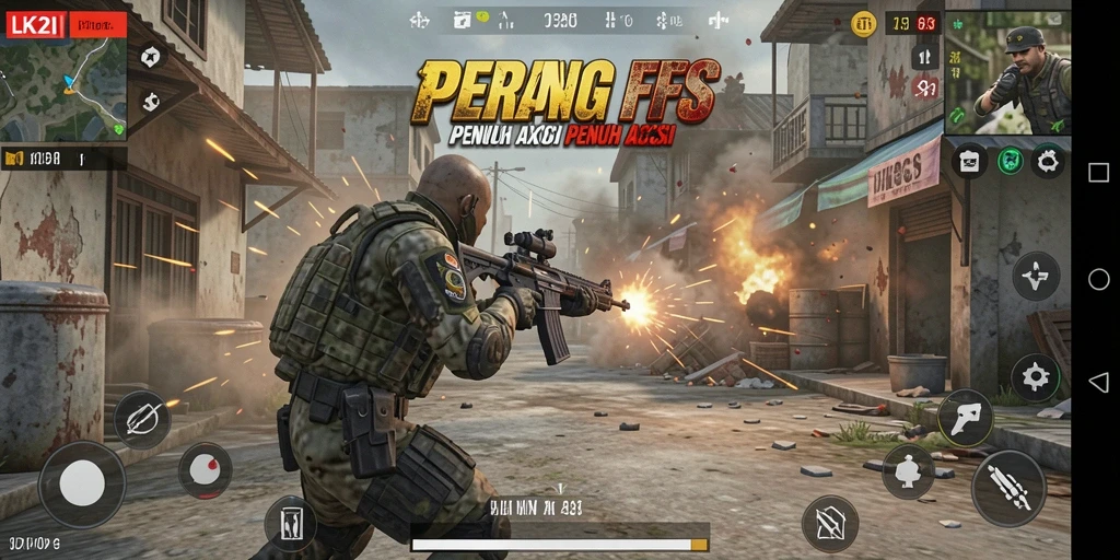 Tampilan gameplay intens dalam LK21 dengan aksi tembak-menembak yang memukau.