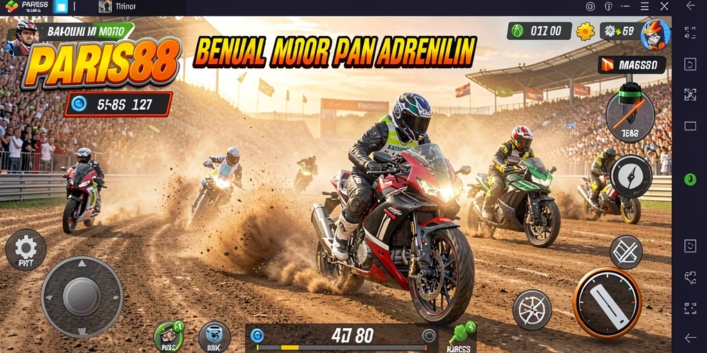 Tampilan gameplay seru balapan motor di PARIS88 yang menegangkan.