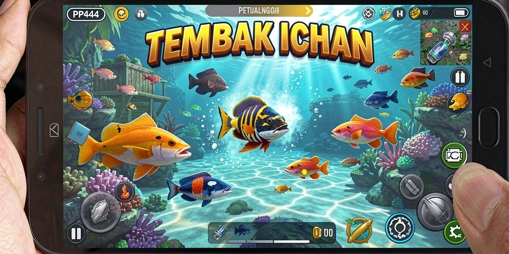 Gameplay PP444 yang seru dan menarik dengan aksi menembak ikan.