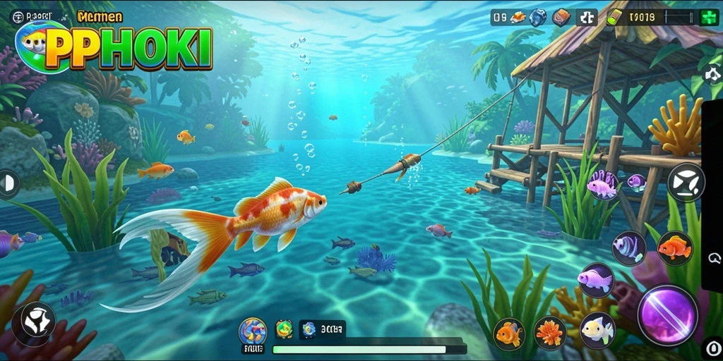Screenshot gameplay PPHOKI menampilkan aksi memancing yang seru dan mendebarkan.