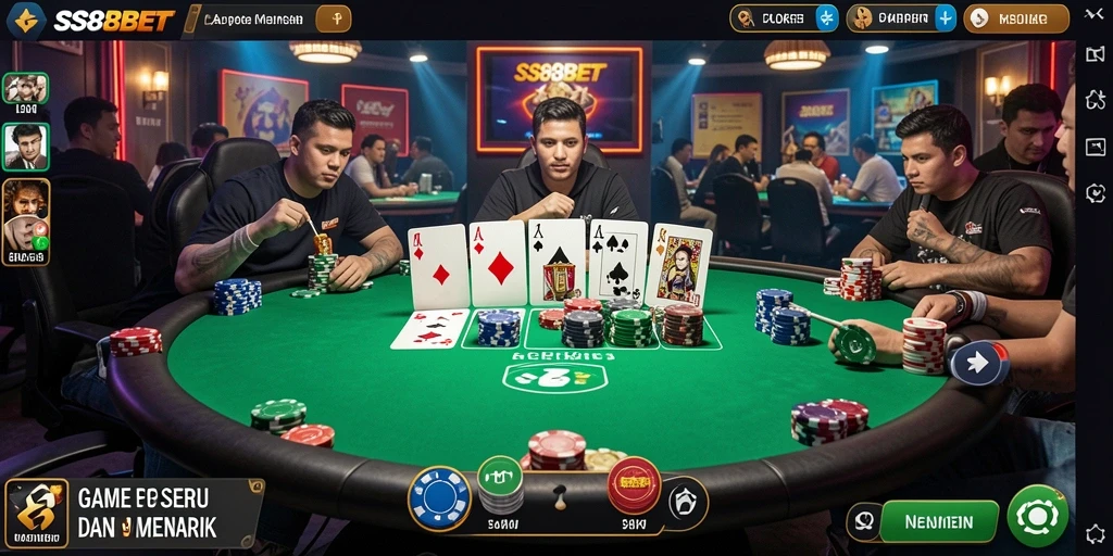 Screenshot gameplay <strong>SS88BET</strong> menampilkan suasana permainan Poker yang seru dan interaktif.