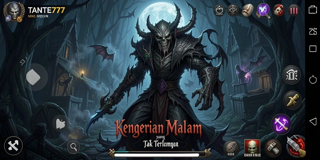 Gameplay TANTE777 yang menakutkan dengan suasana menyeramkan.