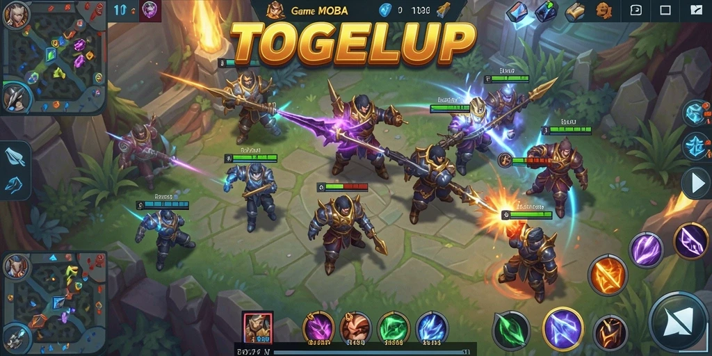 Screenshot utama TOGELUP menampilkan pertarungan epik dalam gameplay MOBA.
